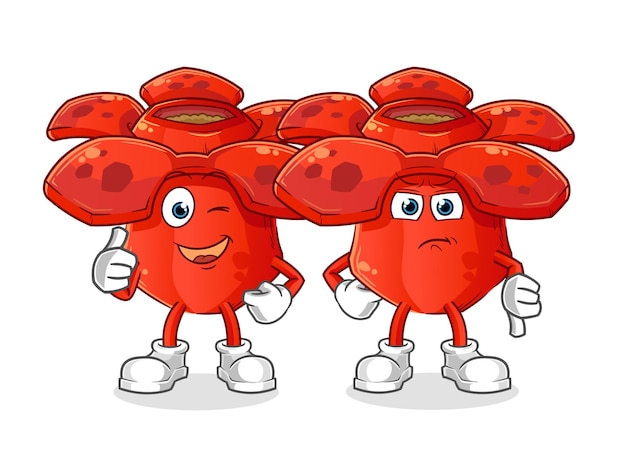 Rafflesia arnoldii kciuk w górę i kciuk w dół kreskówka maskotka wektor