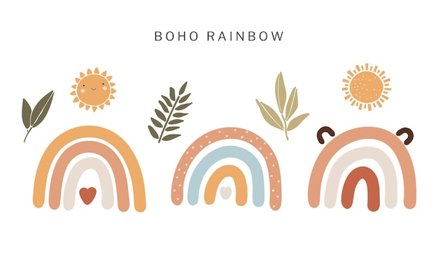 Rainbow Boho Zestaw Streszczenie Ilustracji