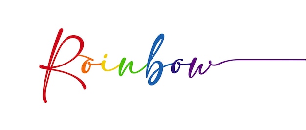 Rainbow Ciągła Jednoliniowa Kaligrafia Minimalistyczne Kolorowe Pismo Ręczne Z Białym Tłem