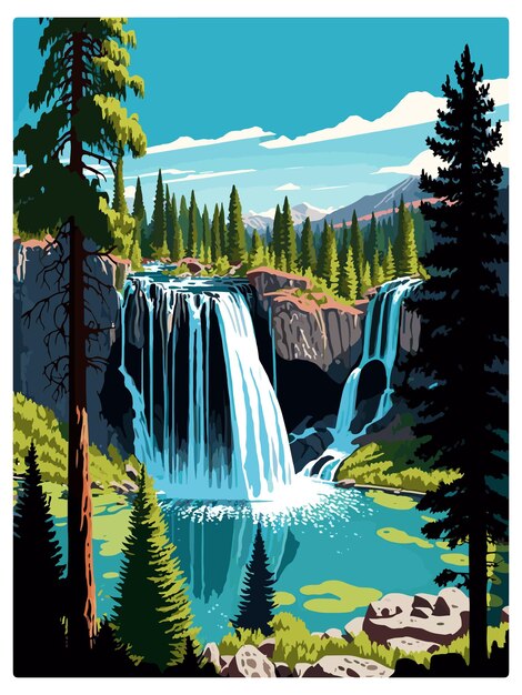 Plik wektorowy rainbow falls kalifornia vintage plakat podróżniczy pamiątkowa pocztówka portret malarstwo wpa ilustracja