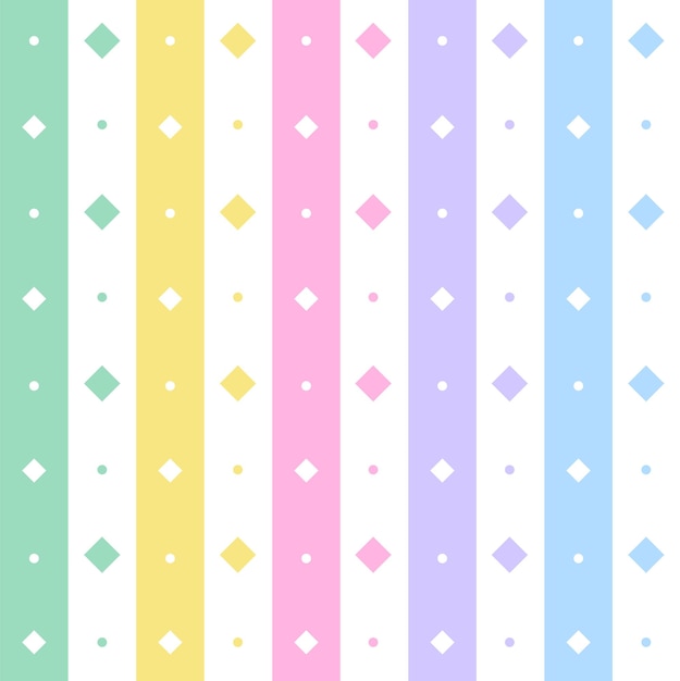 Rainbow Pastel Diamond Tilt Square Vertical Line Stripe Dot Dash Line Circle Seamless Pattern Vector
