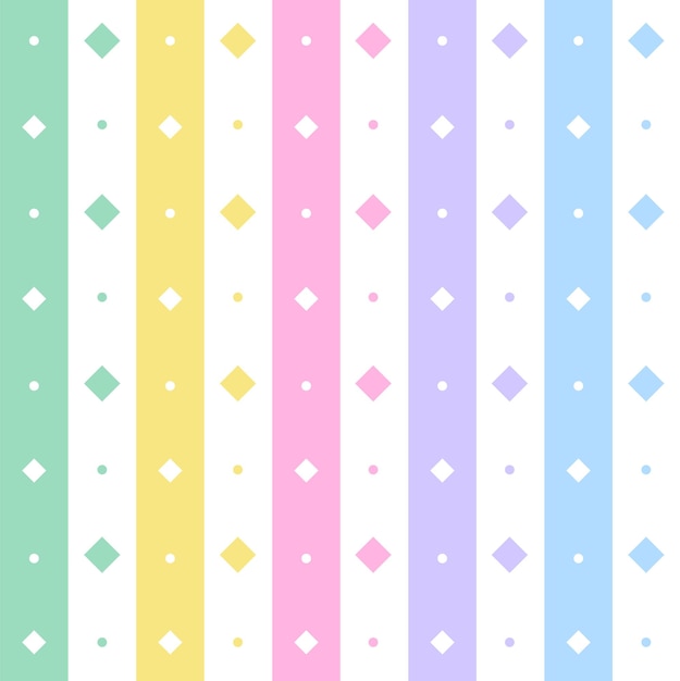 Rainbow Pastel Diamond Tilt Square Vertical Line Stripe Dot Dash Line Circle Seamless Pattern Vector