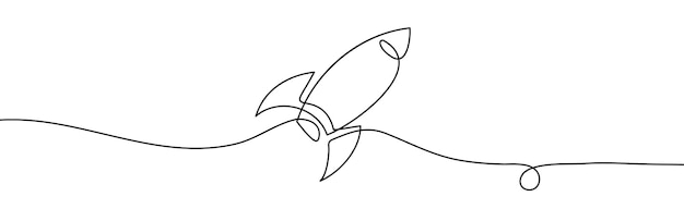 Rakieta jedna linia Ilustracja wektora ciągły prosty statek kosmiczny w stylu retro Pojedynczy projekt rysowania linii.