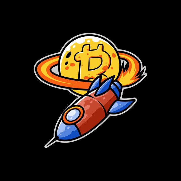 Plik wektorowy rakieta wydobycie bitcoina rynek waluty kosmiczna gwiazda statku kosmicznego w górę