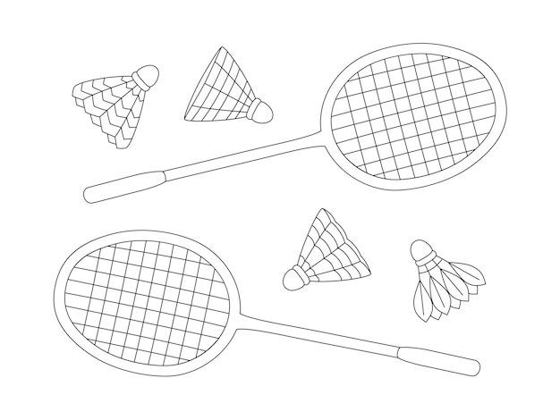 Plik wektorowy rakiety badmintonowe i różne rakiety w stylu liniowym