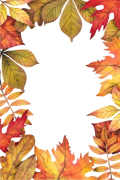 rama liści jesienią malowane akwarelą, jesień.
