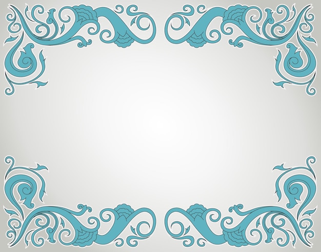 Plik wektorowy rama z ornamentem kwiatowym w kolorze niebieskim z miejscem na kopię na środku