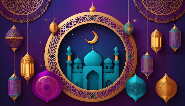 Ramada Kareem Eid Mubarak Ilustracja Tło