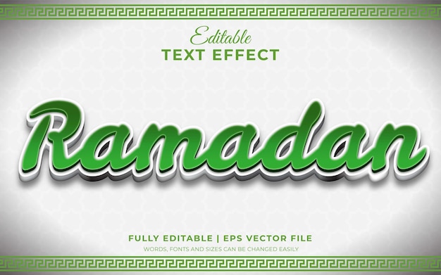 Plik wektorowy ramadan 3d edytowalny efekt tekstowy z motywem zielonego koloru na białym tle