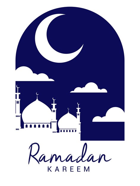 Ramadan Biały Monochromatyczny Projekt Plakatu Z Meczetem I Nocnym Niebem