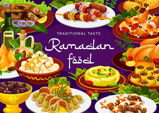 Plik wektorowy ramadan jedzenie iftar eid mubarak i kuchnia islamu