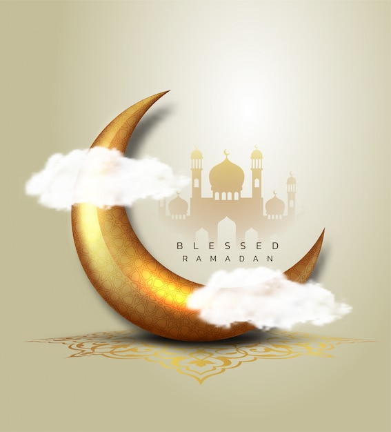 Ramadan Kareem arabska kaligrafia. Zaprojektuj islam z Gold Moon