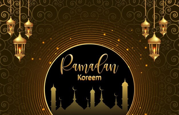 Plik wektorowy ramadan kareem baner z islamskim ozdobą i gradientem brązowym i złotym tłem.
