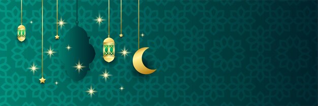 Plik wektorowy ramadan kareem banner tło z księżycową islamską latarnią wzór złoty księżyc i abstrakcyjne luksusowe elementy islamskie w tle