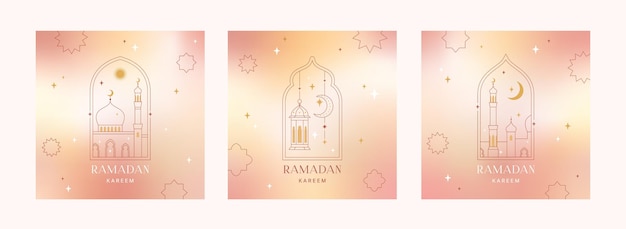 Ramadan Kareem Collection Islamskie Kartki Z życzeniami Nowoczesny Piękny Design W Geometrycznym Minimalistycznym Stylu