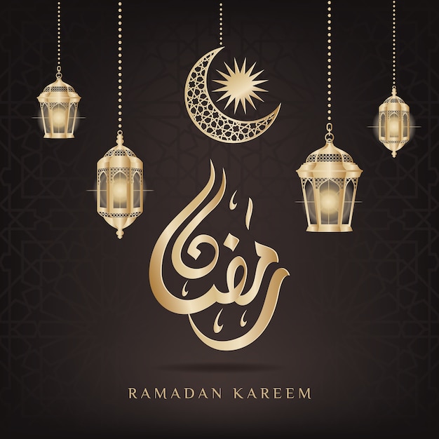 Ramadan Kareem glow arabska latarnia i islamski półksiężyc