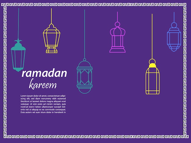 Ramadan Kareem Granica, Tło Stylu Sztuki Islamskiej. Symbole Ramadan Mubarak, Wiszące Złote Latarnie,
