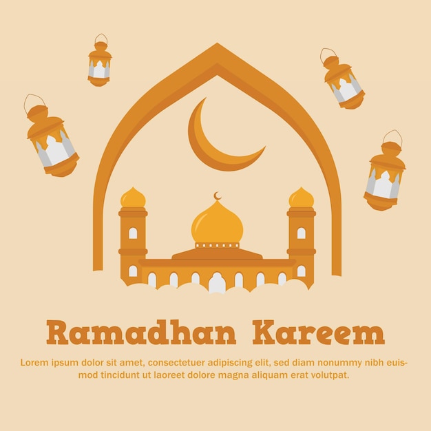 Plik wektorowy ramadan kareem ied mubarak szablon tła transparentu z żółtym meczetem i płaską latarnią