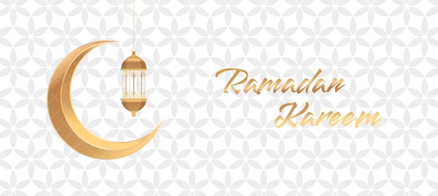 Plik wektorowy ramadan kareem islamska kartka powitalna tło ilustracja wektorowa złoty księżyc i lampa wzór szablon ilustracji z 3d realistyczną złotą latarnią