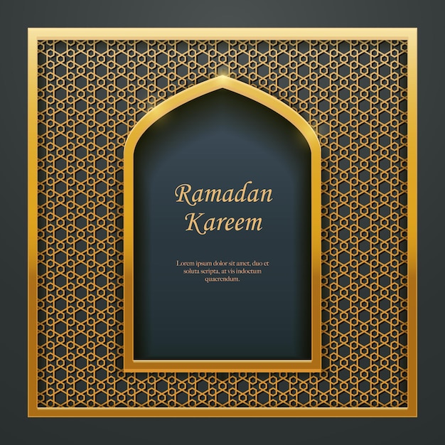 Ramadan Kareem Islamski Projekt Maswerk Drzwi Do Meczetu, Idealny Do Projektowania Banerów Internetowych Z Orientalnymi życzeniami.