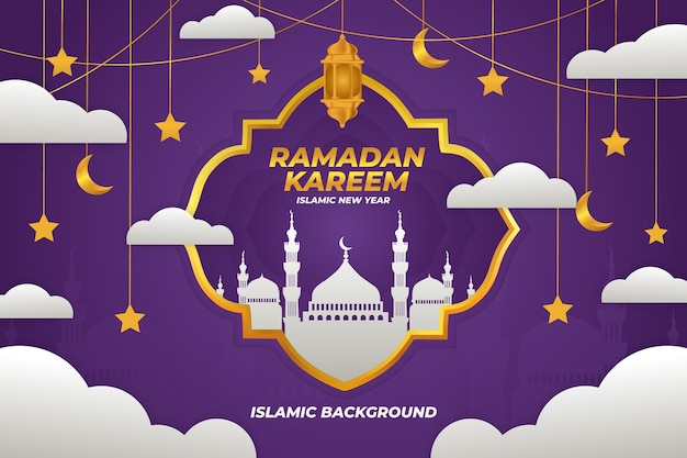 Ramadan Kareem Islamskie Tło, Płaski Meczet Fioletowy Kolor Gradientu