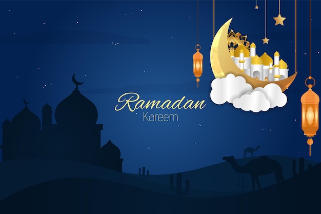 Plik wektorowy ramadan kareem islamskie tło z niebieskim kolorem