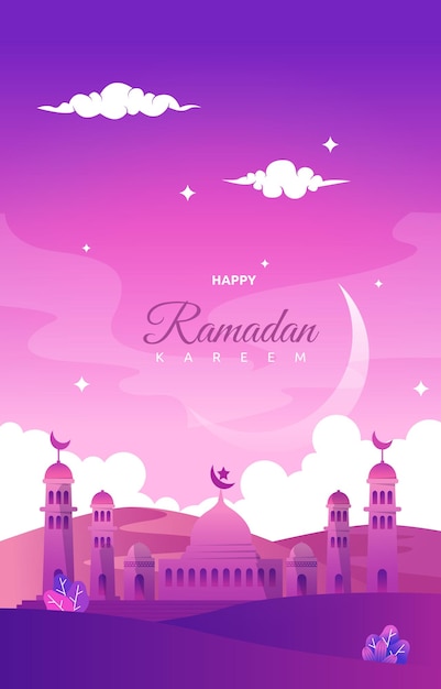 Ramadan Kareem Kartkę Z życzeniami Meczet Nocne Niebo Wektor Szablon Projektu