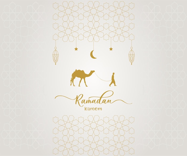 Ramadan Kareem Kartkę Z życzeniami Tło Z Wielbłądami Latarnia Arabski Wzór Ilustracji Wektorowych
