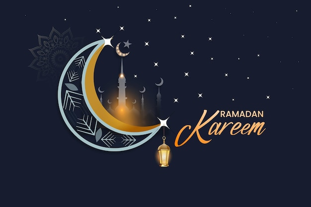 Plik wektorowy ramadan kareem księżyc i gwiazdy pozdrowienia tło wektor