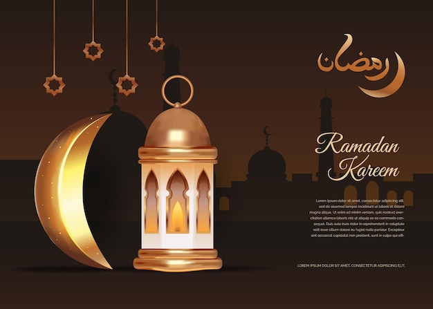 Plik wektorowy ramadan kareem lantern crescent moon złoty brązowy kolor szablon tła