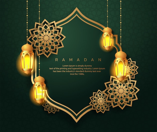 Ramadan Kareem Lub Eid Mubarak Islamski Projekt Karty Z Pozdrowieniami Ze Złotą Latarnią