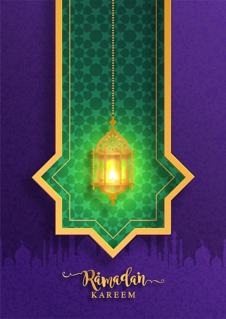 Ramadan Kareem Lub Eid Mubarak Pozdrowienie Tła Islamska Z Wzorzyste Złoto I Kryształy Na Tle Koloru Papieru.