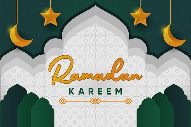 Ramadan Kareem Meczet Szmaragdowo Zielone Białe Tło