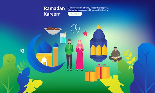 Ramadan kareem pozdrowienia płaski projekt strony docelowej