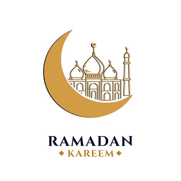 Ramadan Kareem pozdrowienie na niewyraźne tło wektor ilustracja projekt islamski półksiężyca i sylwetka kopuła meczetu z arabskim wzorem i kaligrafii