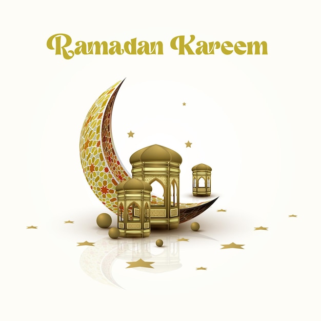 Plik wektorowy ramadan kareem pozdrowienie tło islamska ilustracja wektorowy projekt z błyszczącymi latarniami i arabskim