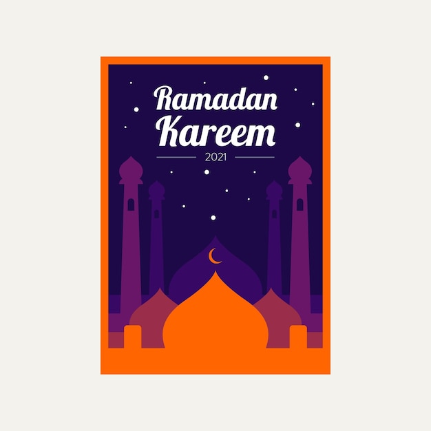 Ramadan Kareem Prosty Płaski Plakat Kartkę Z życzeniami Szablon Zaproszenia Wektor Ilustracja Projekt