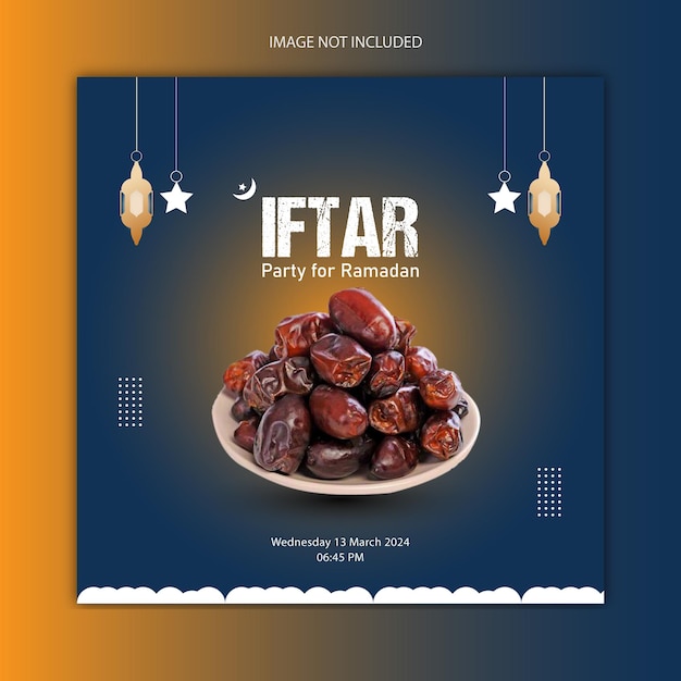 Ramadan Kareem specjalne menu jedzenia na przyjęcie iftar zaproszenie post w mediach społecznościowych