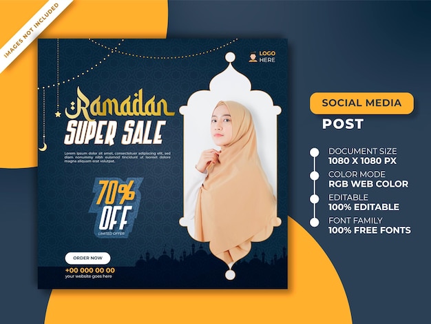 Ramadan Kareem Super Wyprzedaż Social Media Post Promocja Projekt Premium Szablon Eps