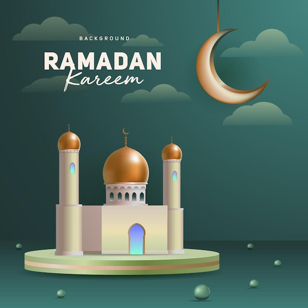 Plik wektorowy ramadan kareem szablon transparent meczet z półksiężycem ilustracja wektorowa kolor zielony