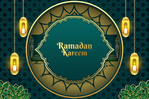 Ramadan Kareem tło Islamski zielony i złoty kolor z elementem