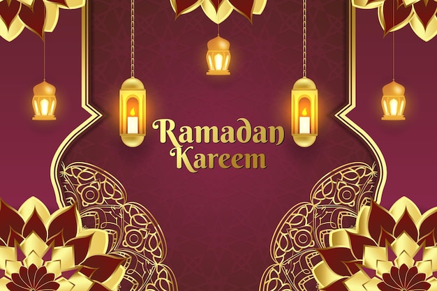 Ramadan Kareem Tło Islamskie Z Czerwonym I Złotym