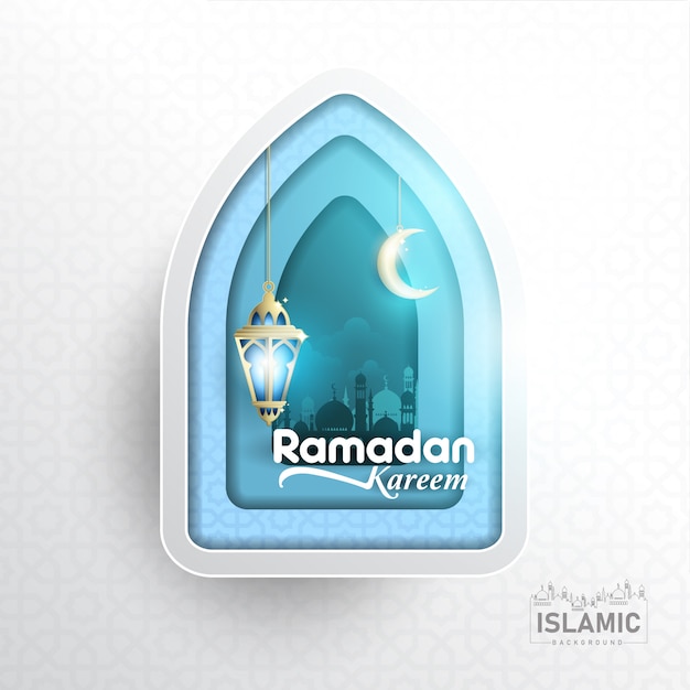 Ramadan Kareem Tło W Sztuce Papieru Lub Cięcia Papieru Stylu Vector