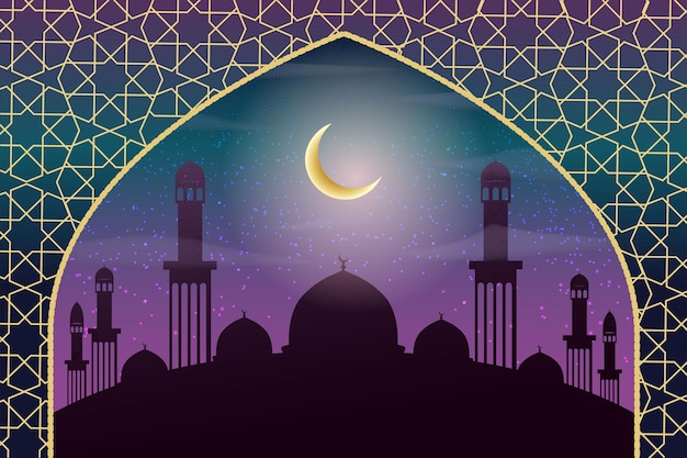 Ramadan Kareem Tło Z Księżycem I Wzorem Sylwetka Meczetu Ilustracja Wektorowa