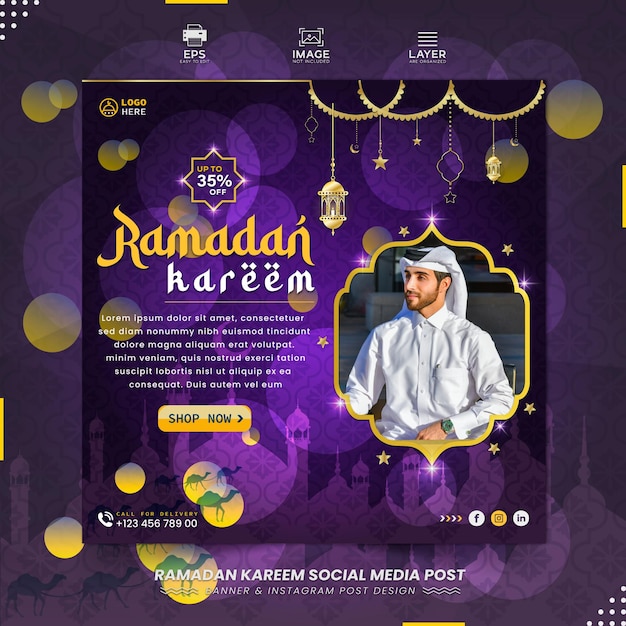 Ramadan Kareem Tradycyjny Islamski Festiwal Religijny Baner W Mediach Społecznościowych Lub Post Na Instagramie Premium