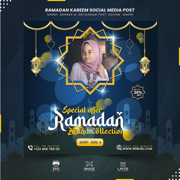 Ramadan Kareem Tradycyjny Islamski Festiwal Religijny Baner W Mediach Społecznościowych Lub Post Na Instagramie Premium