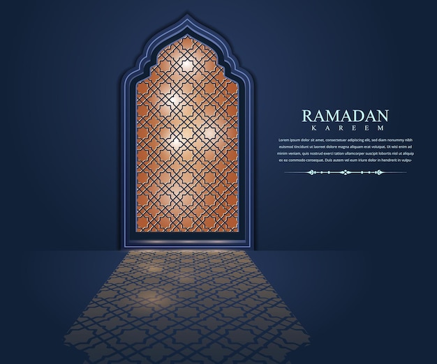 Ramadan Kareem Wektor Kartkę Z życzeniami Z Arabskim Oknem Meczetu. Ilustracja Plakatu Ramadanu