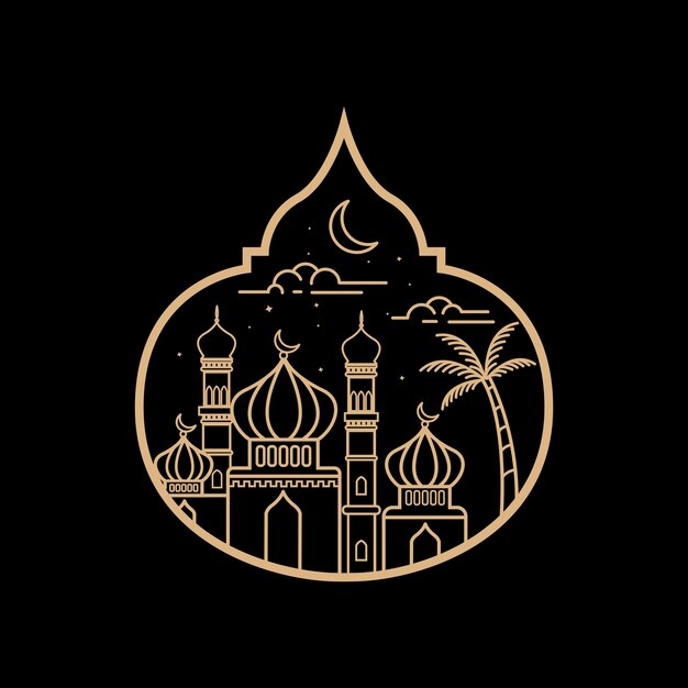 Ramadan kareem wektor obchody świętego miesiąca szablonu projektu w stylu grafiki liniowej