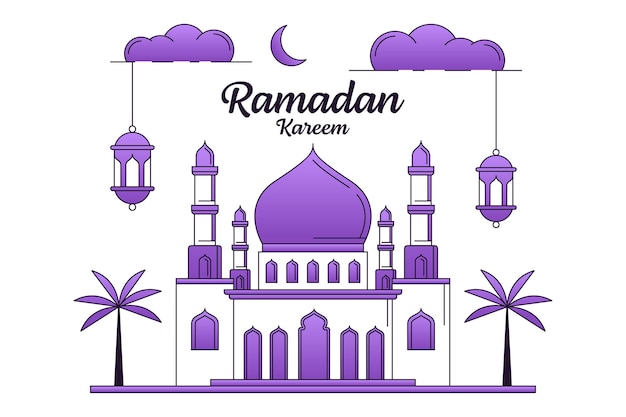 Ramadan Kareem Wektor Projekt Ilustracja Monoline Lub Styl Sztuki Linii