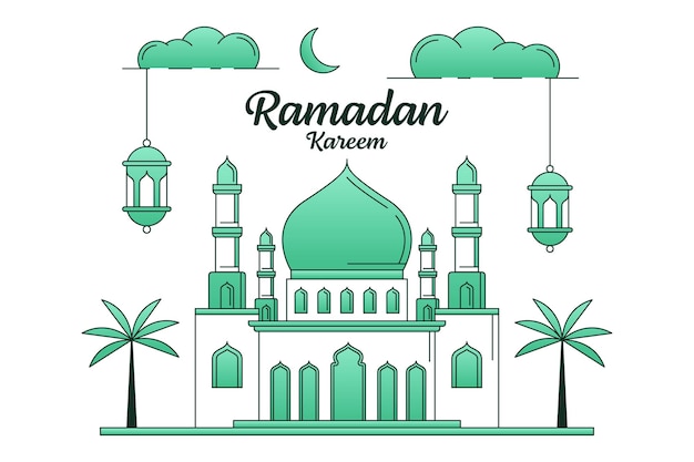 Ramadan Kareem Wektor Projekt Ilustracja Monoline Lub Styl Sztuki Linii